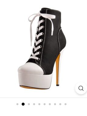 Black and White Lace-Up Platform Ankle Boot with High Stiletto